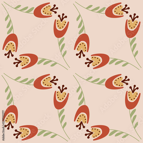 bellflower on pink beige background seamless pattern for textile and wrapping paper design, vector eps illustration