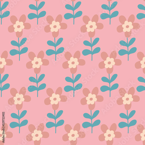 Pink flowers seamless pattern for textile and packaging design, vector illustration simple