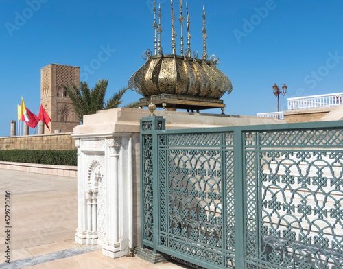 Ornate golden urn and fence with a intrcate fence