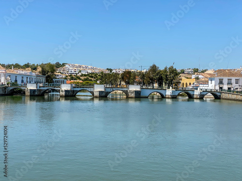 Beautiful bridge over rio Gilão in city of Tavira, Portugal