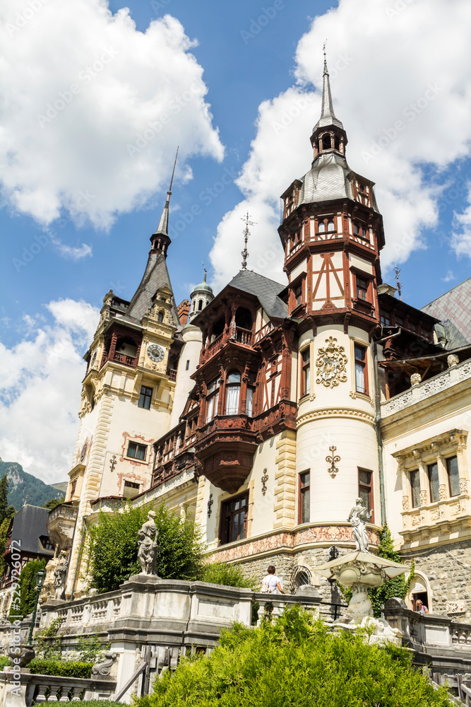 Sinaia Romania : Peles castle, Famous Neo-Renaissance castle at the base of the Carpathian Mountains, Europe Sinaia Romania : Peles castle, Famous Neo-Renaissance castle at the base of the Carpathian Mountains, Europe