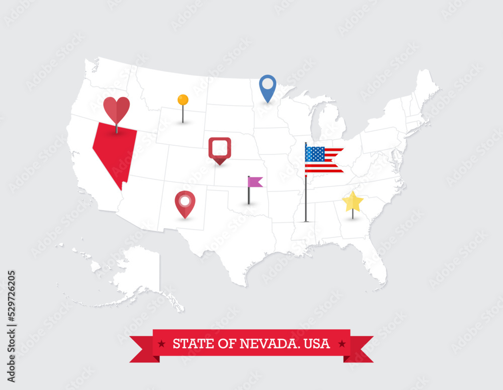Nevada State map highlighted on USA map