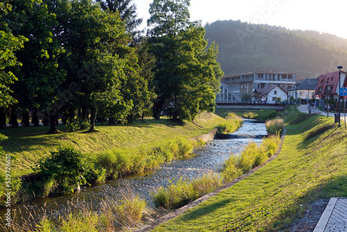 Fototapeta Naklejka Na Ścianę i Meble -  View from the footbridge over the Zylica river in Szczyrk, Poland