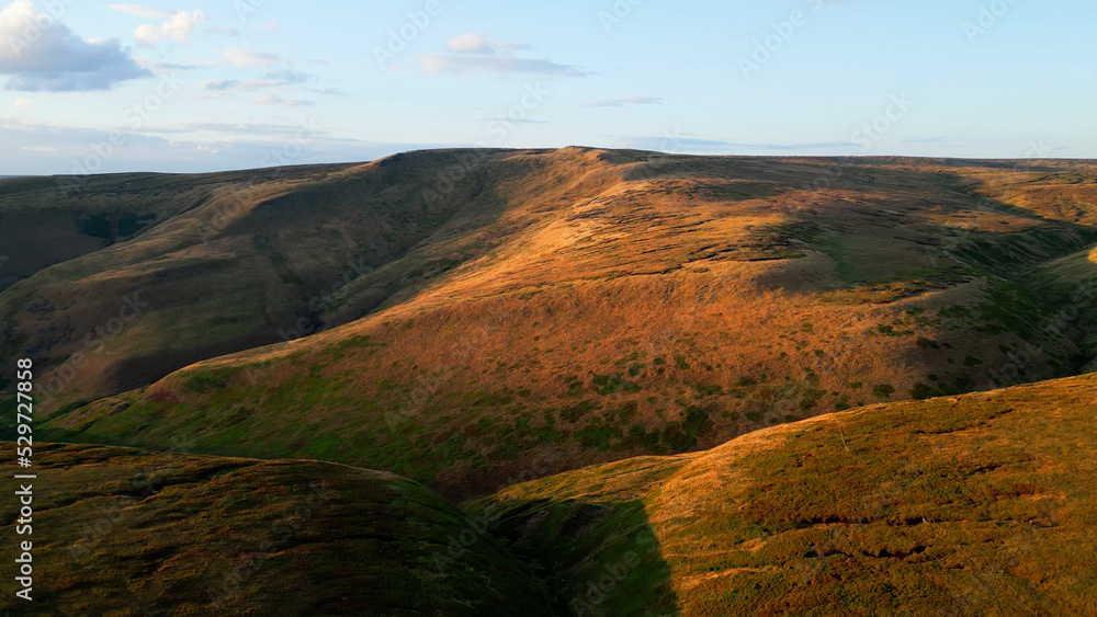 Sunset over Snake Pass in the Peak District National Park - drone photography