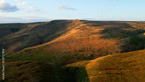 Sunset over Snake Pass in the Peak District National Park - drone photography © 4kclips