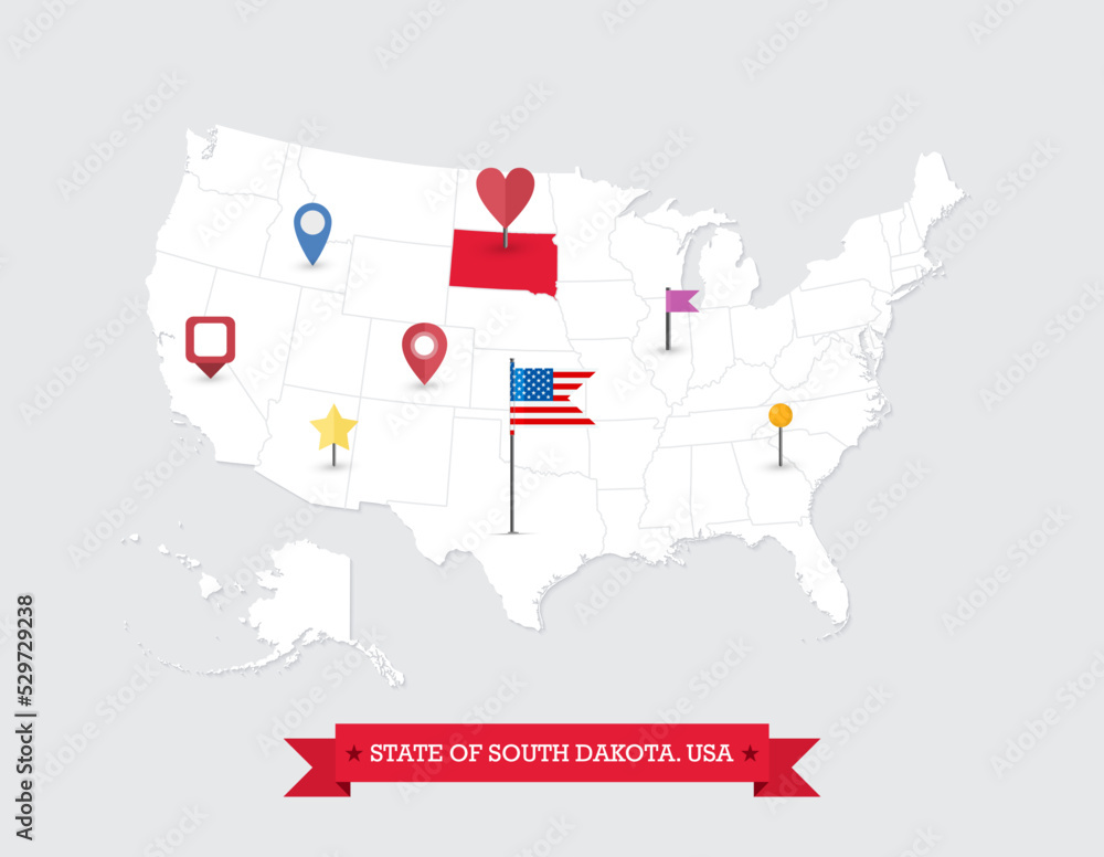 South Dakota State map highlighted on USA map