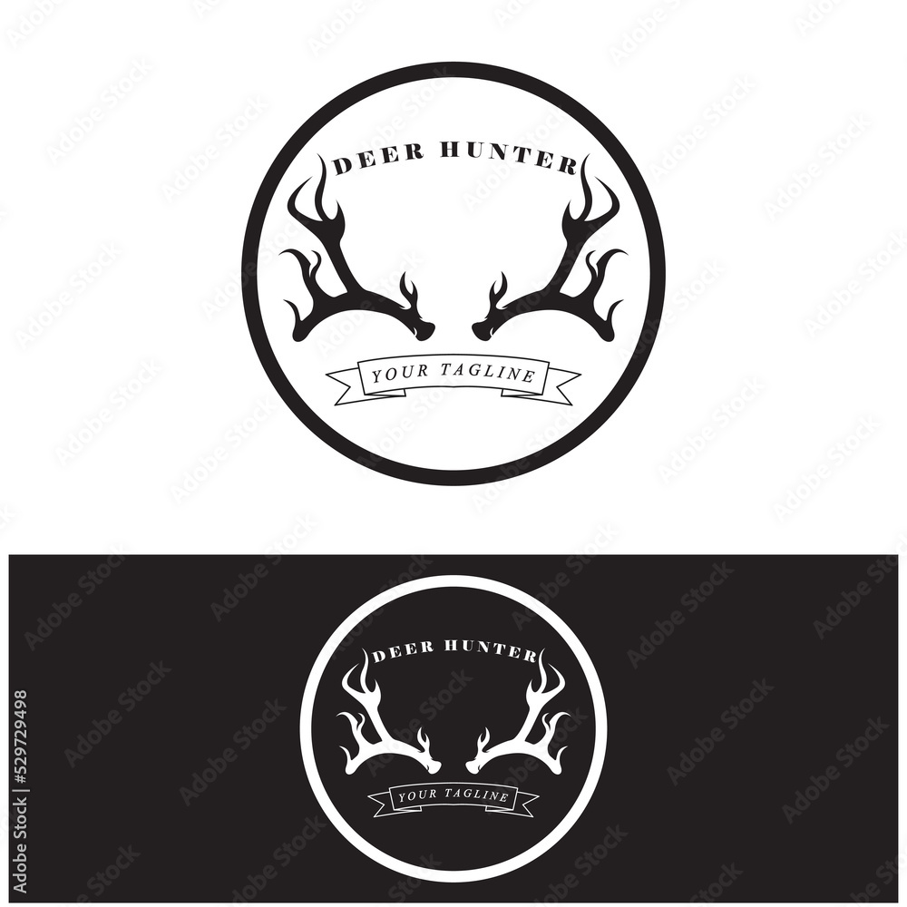 Fototapeta premium Hunter deer antler logo vector illustration design with slogan template