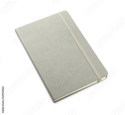 Closed grey office notebook isolated on white