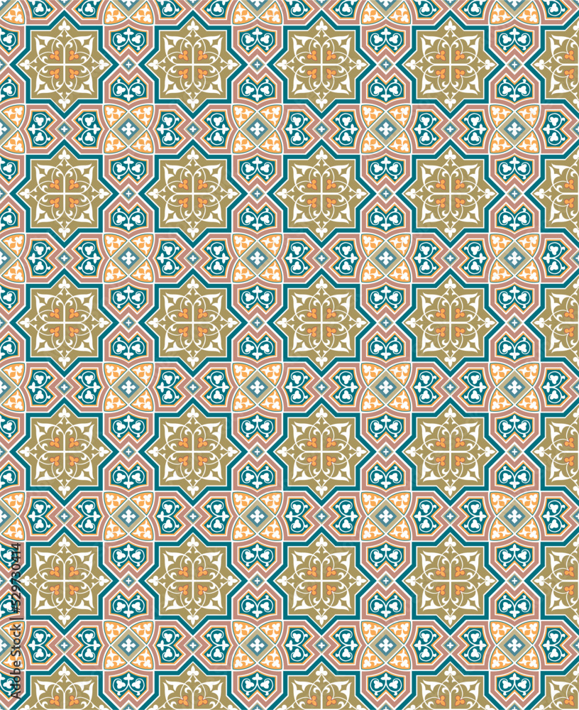 Arabic arabesque design greeting card. Islamic ornamental colorful detail of mosaic.Vector illustration.