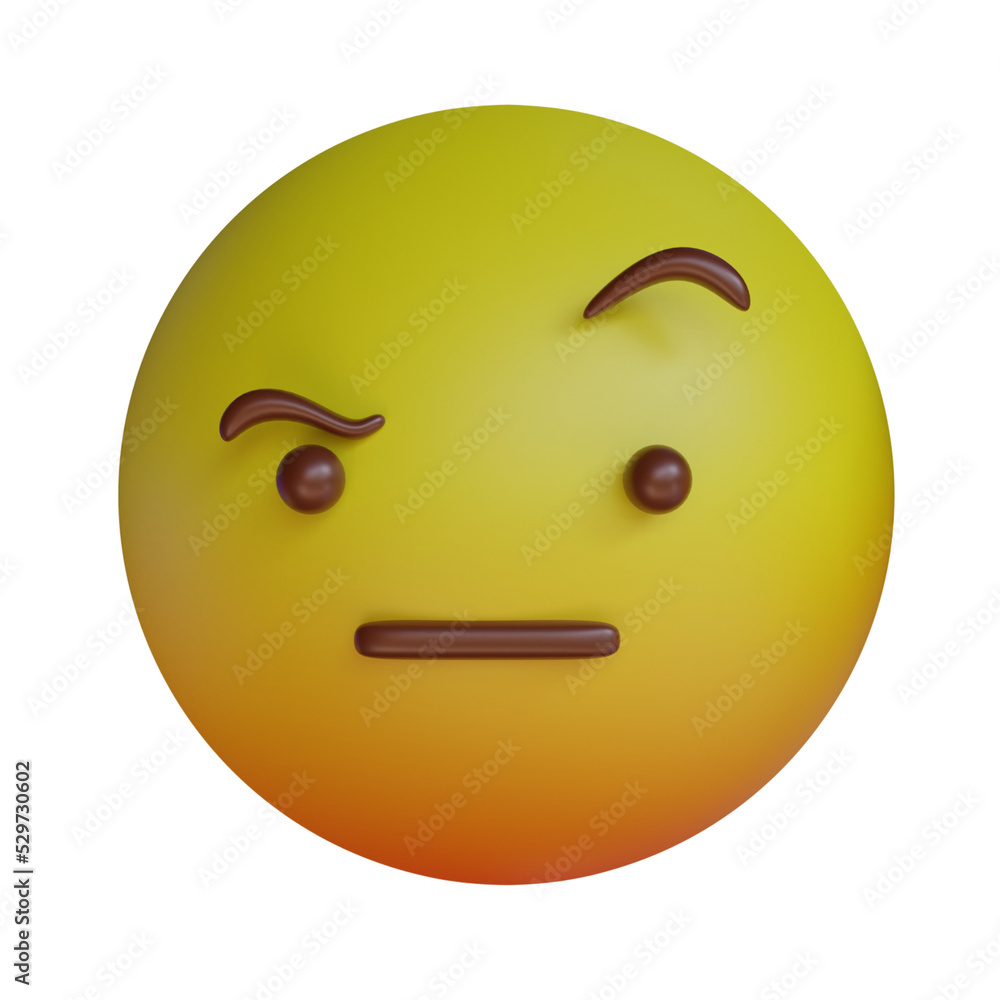 Fototapeta premium 3d render yellow emoji raised eyebrow emoticon icon