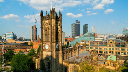 Manchester Cathedral - aerial view - drone photography photo