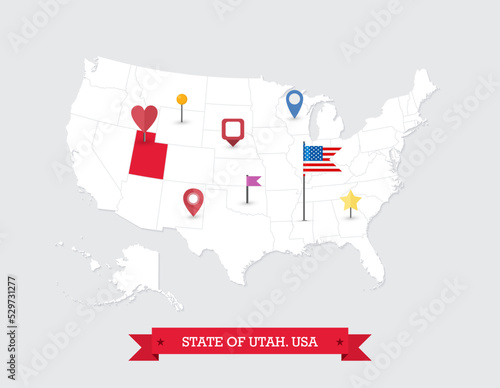 Utah State map highlighted on USA map