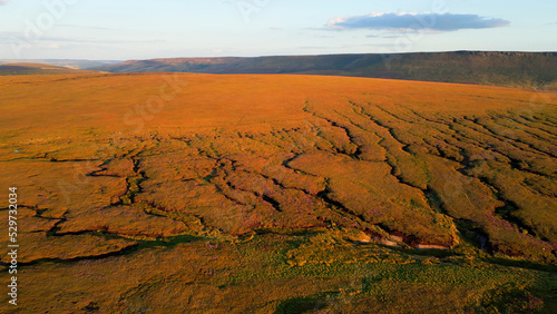 Sunset over Snake Pass in the Peak District National Park - drone photography