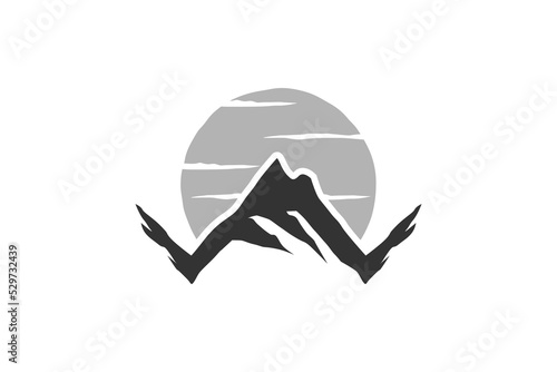 W mountain initial logo design rocky mountain with sunset scene view