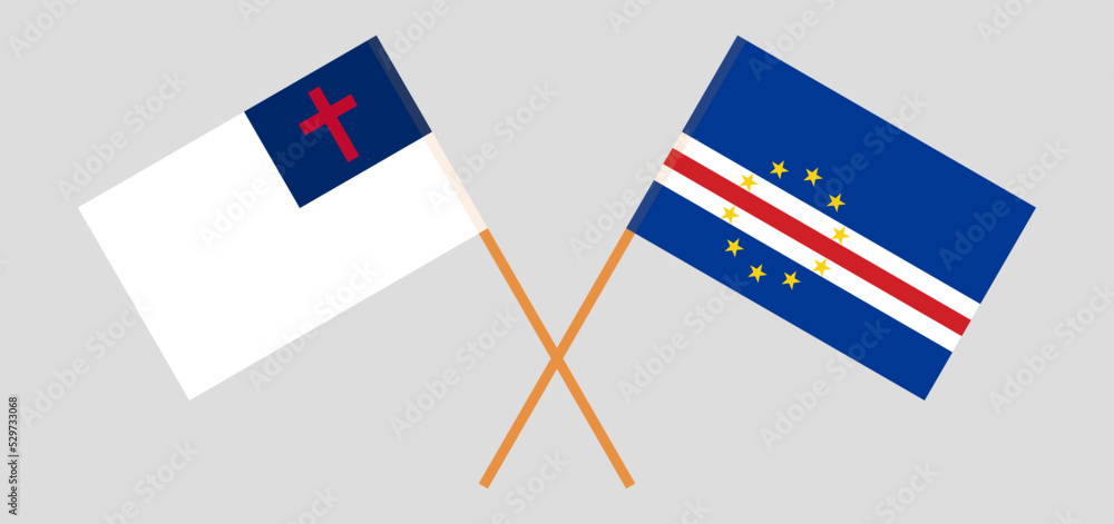 Crossed flags of christianity and Cape Verde. Official colors. Correct proportion