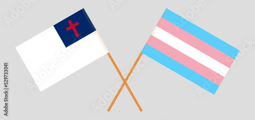Crossed flags of christianity and Transgender Pride. Official colors. Correct proportion