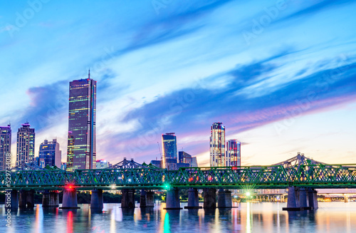 City night view of Yeouido  a landmark financial district in Seoul  Korea taken at night