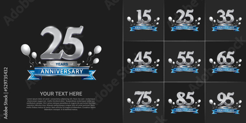 set of anniversary silver color and silver balloons can be use for celebration event