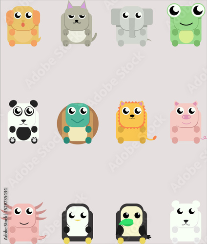 Set of adorable vector animals with big eyes and cute factions