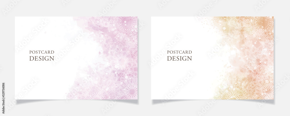水彩塗のポストカードデザインC【アブストラクトな花柄入り】
