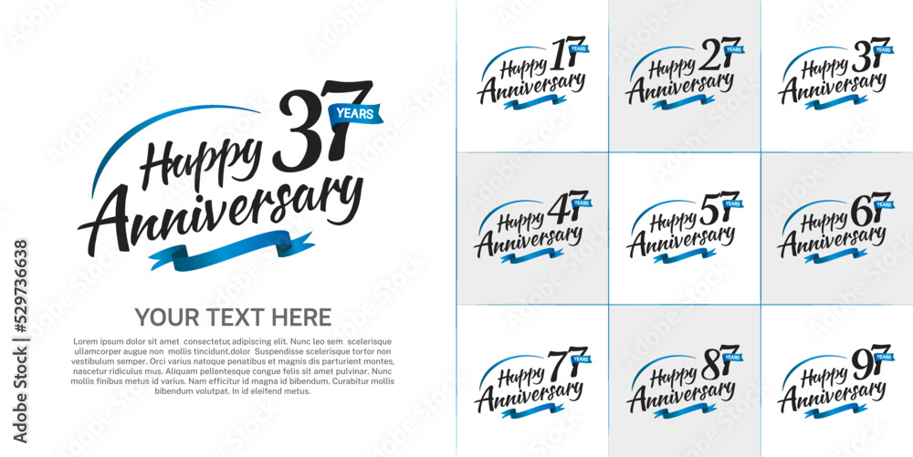 Fototapeta premium set of anniversary black color with blue ribbon can be use for celebration event