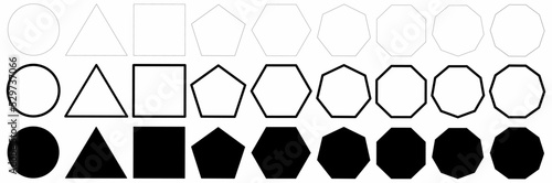 set of polygons shape.square,circle, triangle, quadrangle, pentagon, hexagon, heptagon, octagon, nonagon,decagon