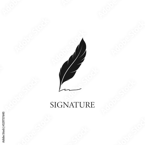 Quill Feather Pen, Minimalist Signature Handwriting logo design vector