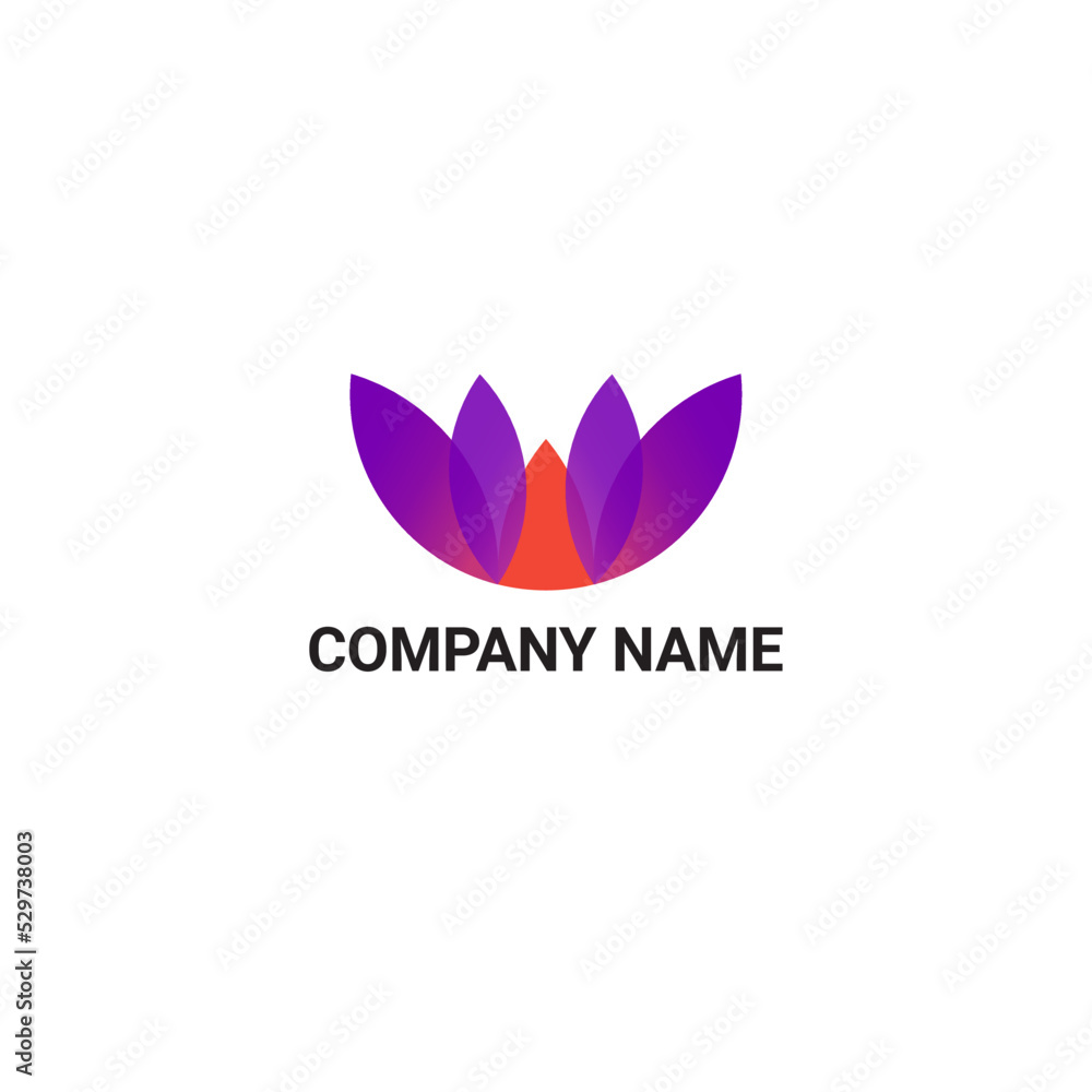 Floral logo design with purple and orange color gradations.