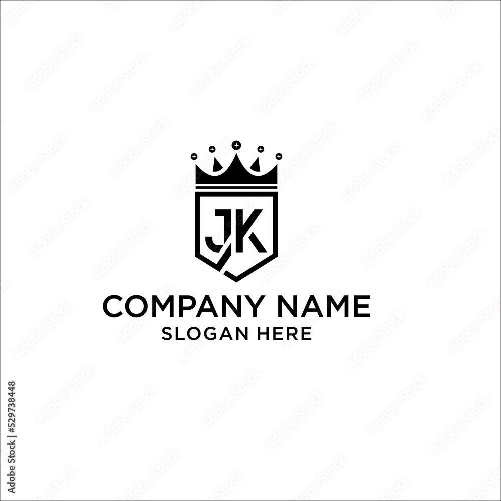 Initial Letter JK with Shield King Logo Design Initial Letter JK with Shield King Logo Design