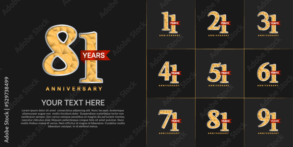 set of anniversary golden color and red ribbon can be use for celebration event set of anniversary golden color and red ribbon can be use for celebration event