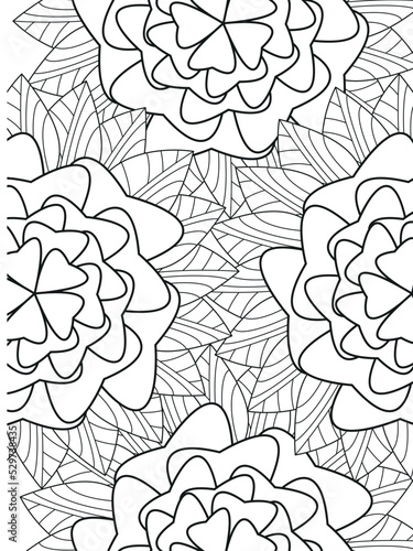 Doodle floral pattern in black and white. A page for coloring book  fascinating and relaxing job for children and adults. Zentangle drawing. Flower carpet in a magic garden