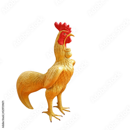 Gold Chicken statue  isolated on white with clipping path included. (gamecock)
