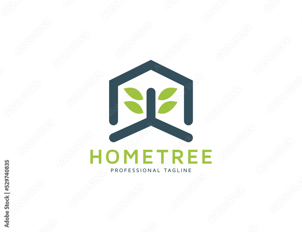 House tree logo design with leaf illustration House tree logo design with leaf illustration