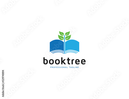 Education book logo with plant concept