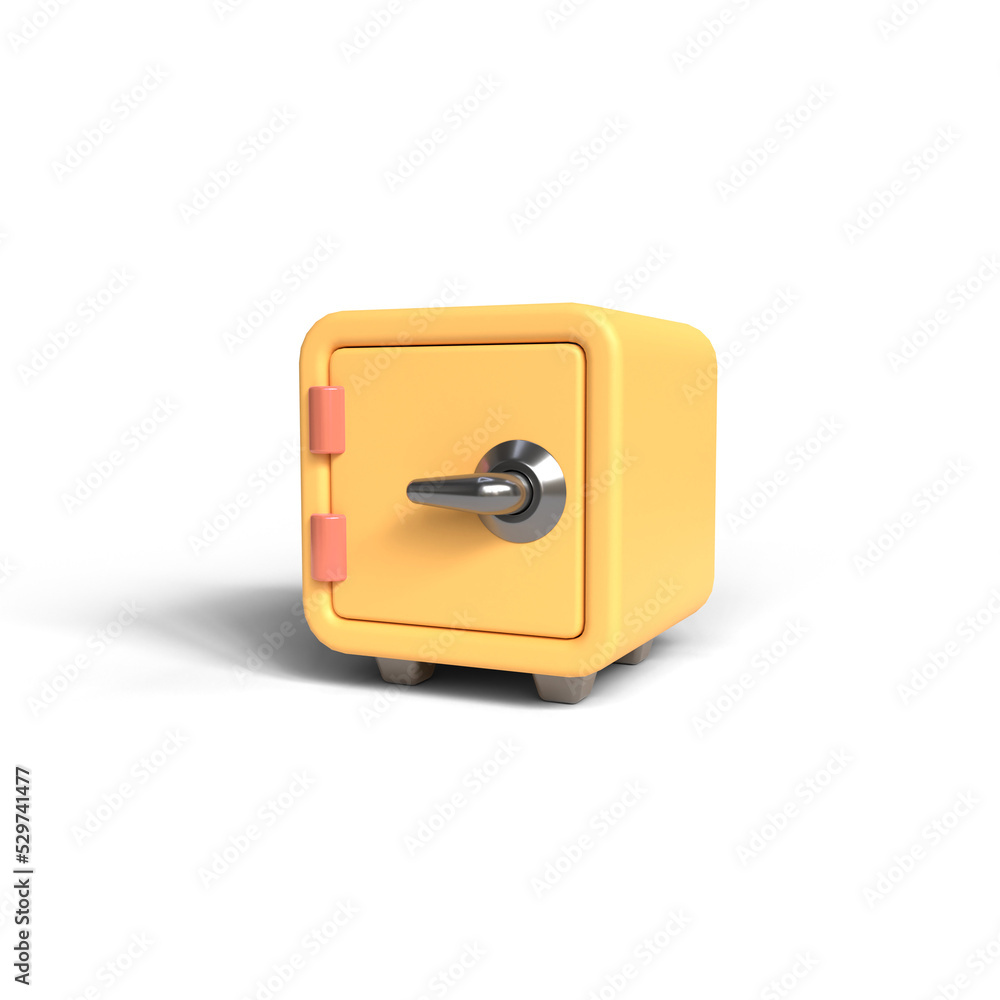 Yellow Safe box font view on transparent background. 3d render illustration