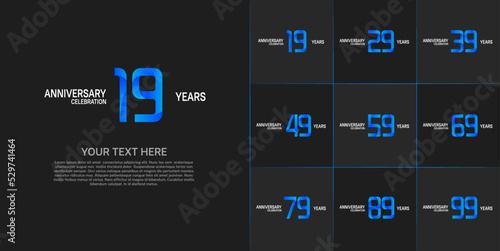 set of anniversary white and blue color can be use for celebration event