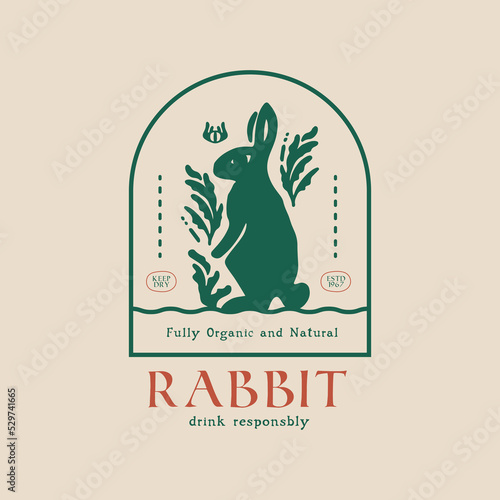 Alcohol and Organic Drink Logo Template with rabbit illustration
