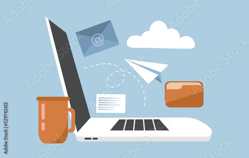 vector illustration in a flat style on the theme of desktop organization on a laptop