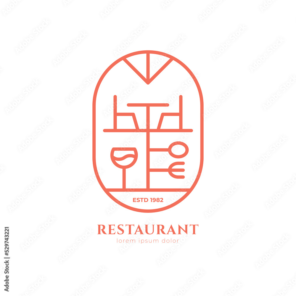 Vintage Restaurant Logo Template with lineart style