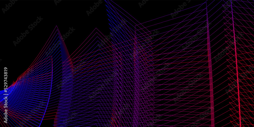 Abstract black background with purple blue lines