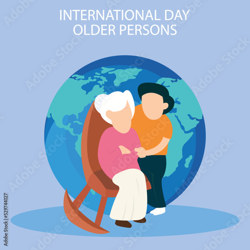 illustration vector graphic of grandmother sitting in rocking chair with her son, perfect for international day of older persons, celebrate, greeting card, etc.