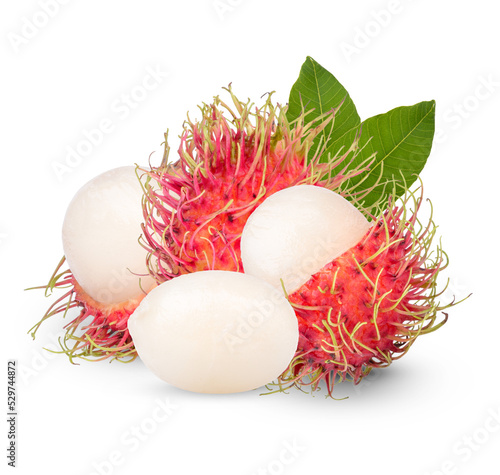 Fresh rambutan fruit with leaves isolated on transparent background (.PNG) photo
