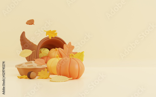 3d thanksgiving illustration with cornucopia