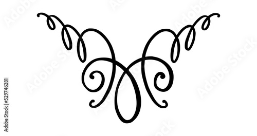 Flourish ornament as monogram or divider for wedding invitations and other designs. Handdrawn flourish isolated in white background. Doodle vector illustration