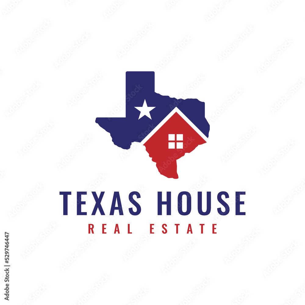 Texas map with house logo design. Real estate property logo concept