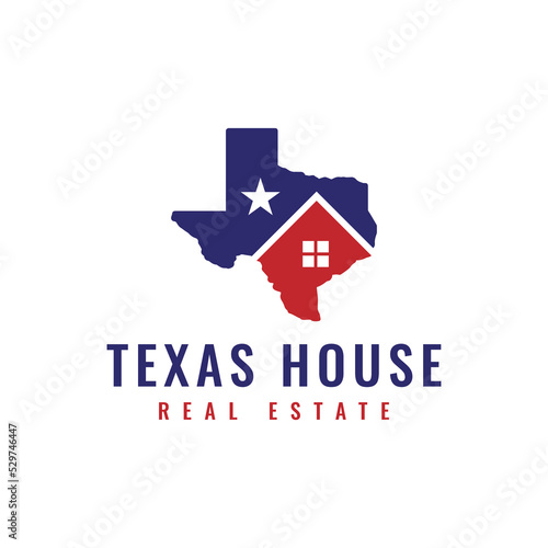 Texas map with house logo design. Real estate property logo concept