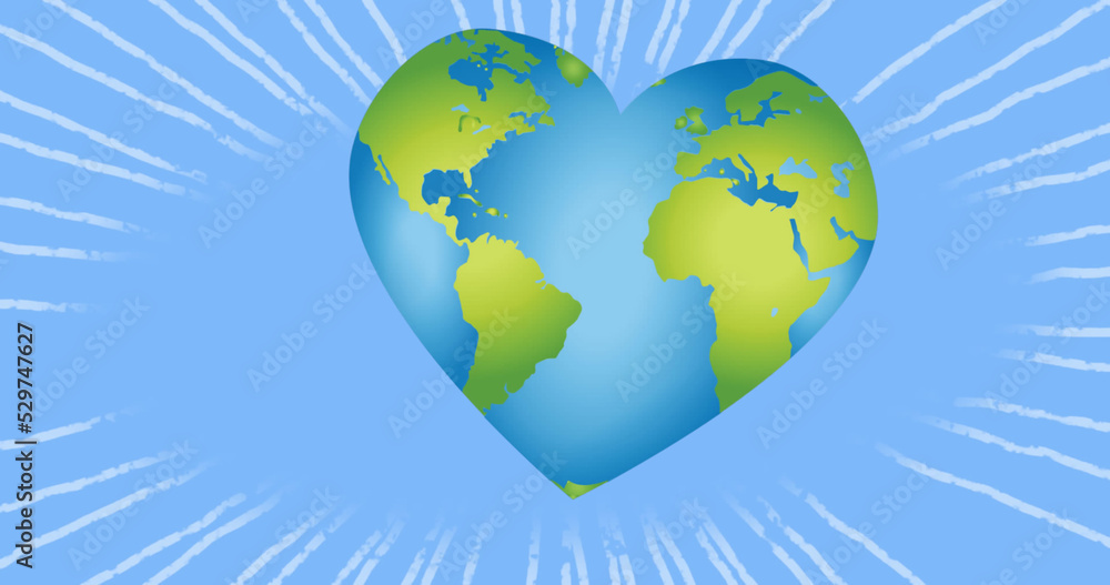 Naklejka premium Image of heart shaped earth on blue background