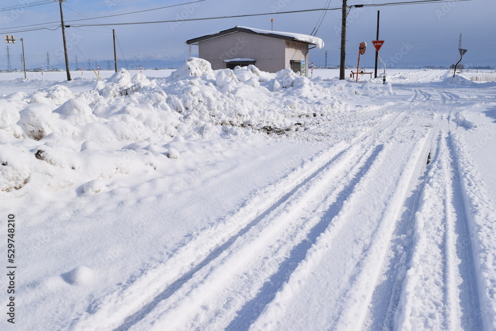 雪道のわだち ／ 日本有数の豪雪地帯 山形県庄内地方