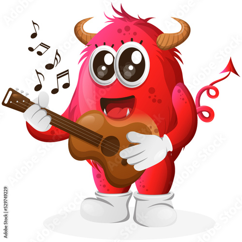 Vector_Cute red monster playing guitar