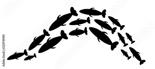 Abstract fish school silhouette isolated on white background